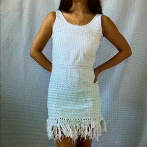 White Sleeveless Fringe Hem Dress - Brand Unknown